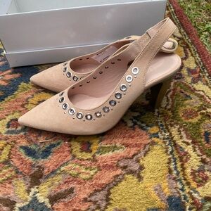 Hispanitas Tan Slingback Heels with Studded Detail